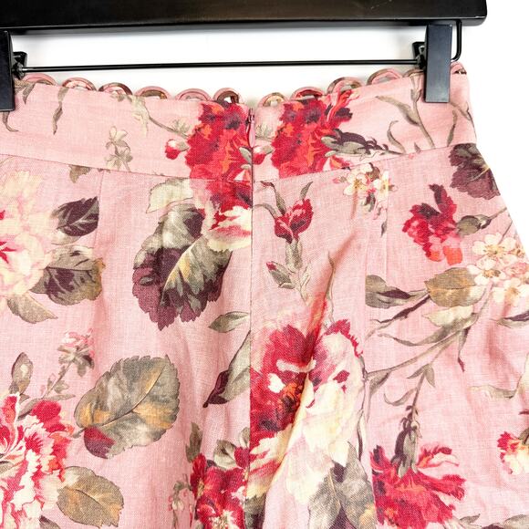 NWT Zimmermann Cassia Scallop High Rise Pink Pleated Floral Shorts - 2 Size 8 US - Picture 5 of 10